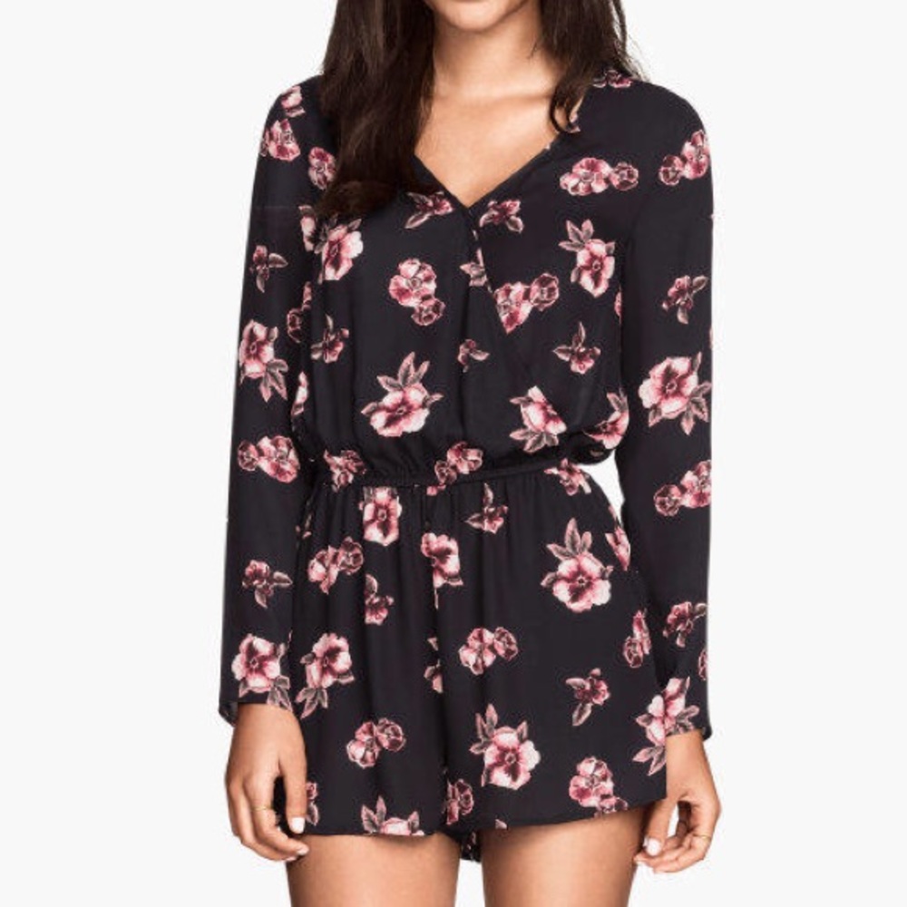 Black and Pink Floral Romper